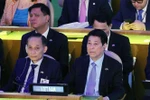 State President Luong Cuong (R) and Acting Minister of Foreign Affairs Le Hoai Trung attend the high-level meeting commemorating the 80th anniversary of the founding of the United Nations. (Photo: VNA) 