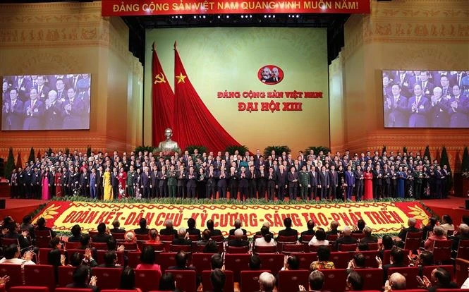 Members of the newly-elected Party Central Committee make debut on the last day of the 13th National Party Congress on February 1. (Photo: VNA)