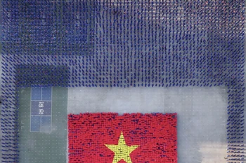 An aerial view of the mass Vovinam martial arts and music performance featuring 60,000 students in Ho Chi Minh City on November 30 (Photo: VOV)