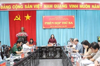 Chairwoman of the People’s Council of Ben Tre province Ho Thi Hoang Yen (standing) addresses a meeting on April 1 (Photo: VNA)