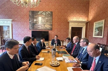 The Vietnamese delegation has a work meeting with Ireland's Department of Further and Higher Education, Research, Innovation and Science. (Photo published by VNA)