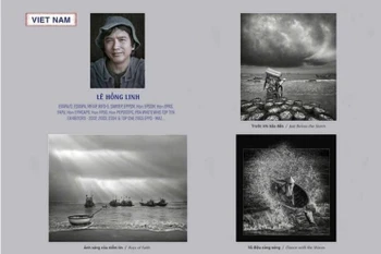 Photographer Le Hong Linh and his works in the exhibition "Photography Without Borders" (Photo courtesy of the photographer)