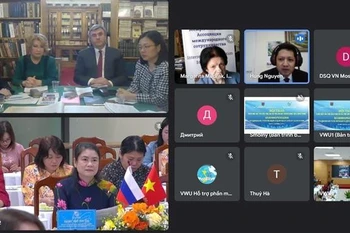 At the online symposium on promoting the role of women and girls in science and technology. (Photo: VNA)