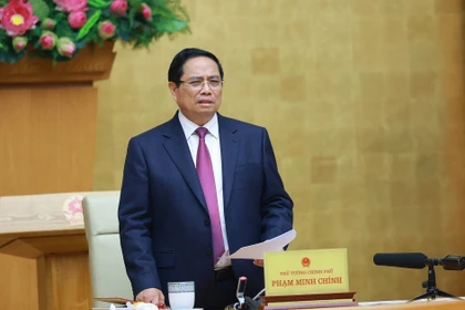 Prime Minister Pham Minh Chinh speaks at the 26th meeting of the National Steering Committee for Combating Illegal, Unreported and Unregulated (IUU) Fishing. (Photo: VNA)