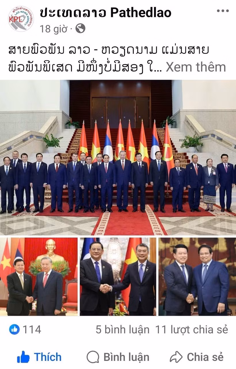 A post on the fanpage of Pathetlao. (Photo: published by VNA)