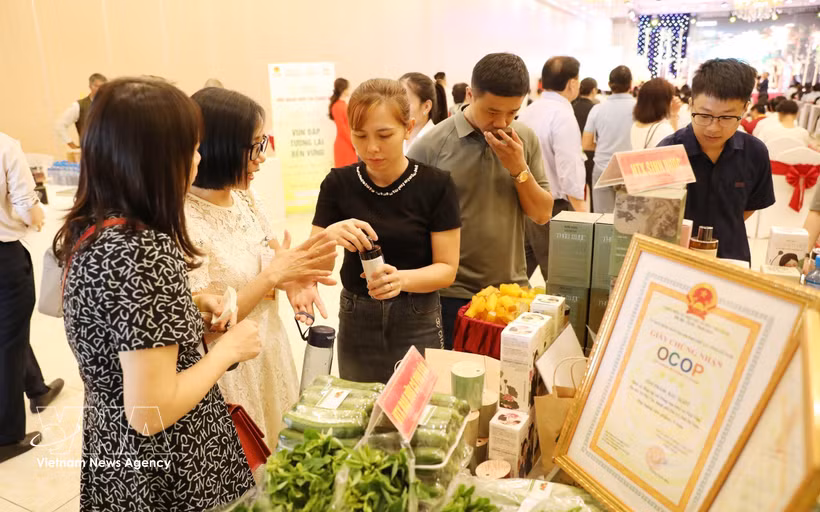 Agricultural products are showcased at an event. During the January – June period, agriculture recorded growth of 3.57%, while forestry expanded by 3.98% and fisheries by 4.88%. (Photo: VNA)