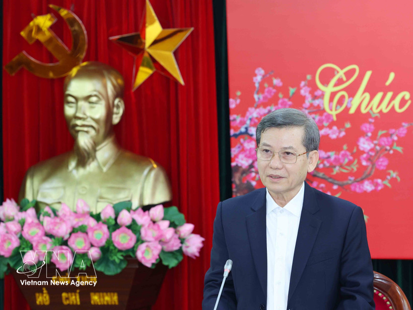 Politburo member, Secretary of the Party Central Committee and Chairman of the Party Central Committee’s Commission for Internal Affairs Le Minh Tri speaks at the meeting. (Photo: VNA)