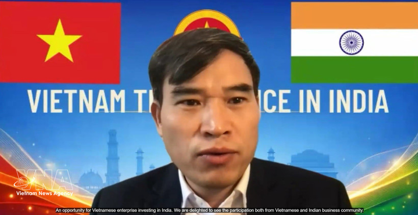 Vietnamese Trade Counsellor in India Bui Trung Thuong speaks at the online seminar. (Photo: VNA)