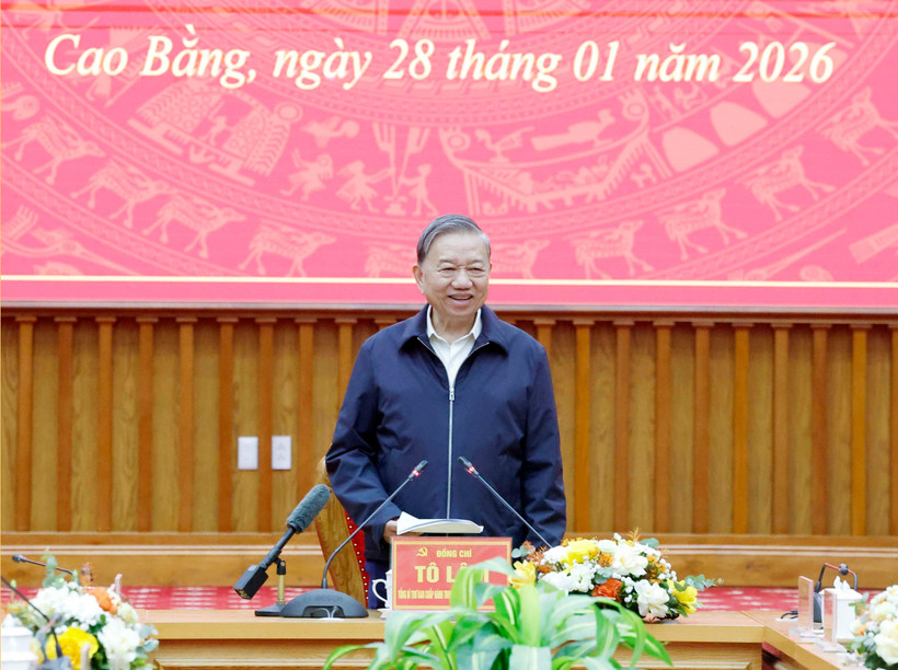 Party General Secretary To Lam speaks at the working session with the Cao Bang provincial Party Committee on January 28. (Photo: VNA)