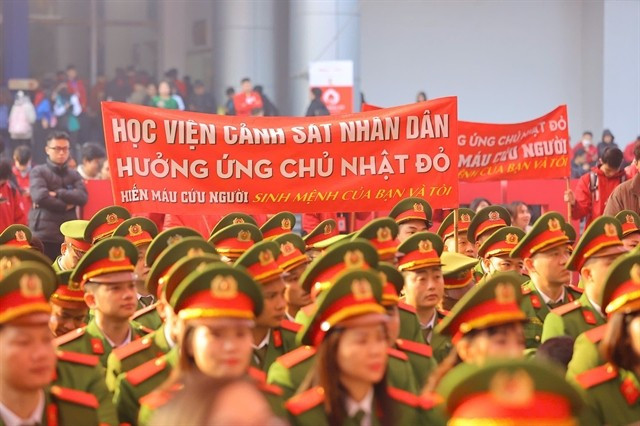 Students of the People's Police Academy attend the Red Sunday blood donation campaign (Photo courtesy of the organiser)