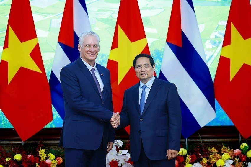 Prime Minister Pham Minh Chinh meets with First Secretary of the Communist Party of Cuba and President of Cuba Miguel Díaz-Canel Bermúdez (Hanoi, September 2, 2025). (Photo: VNA)