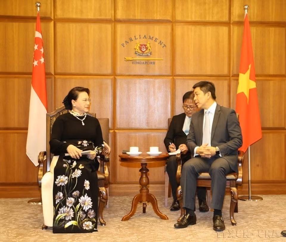National Assembly Chairwoman Nguyen Thi Kim Ngan holds talks with Singapore’s Speaker of the Parliament Tan Chuan-Jin, at the Singapore Parliament House on November 28, 2017. (Photo: VNA)