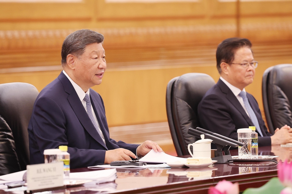 General Secretary of the Communist Party of China Central Committee and President of China Xi Jinping speaks at the talks. (Photo: VNA)