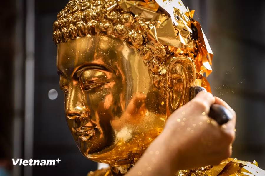 Today, the gold leaves from Kieu Ky continue to be used in many aesthetically significant projects across the country. (Photo: Vietnam+)