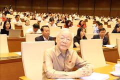 Party General Secretary Nguyen Phu Trong attends a question-and-answer session of the NA on November 7, 2023. (Photo: VNA)