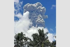 The eruption also expells sand, carried westward by the wind. (Photo: Bernama)