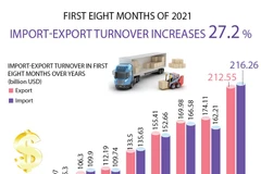 Vietnam's import-export turnover up 27.2 percent in eight months