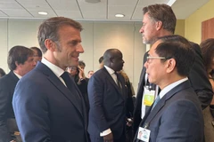 Deputy Prime Minister and Foreign Minister Bui Thanh Son (R) meets French President Emmanuel Macron on September 25. Photo: VNA