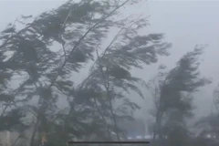 Strong winds and rains recorded in the Bach Long Vi area on September 7 morning. (Photo: VNA)