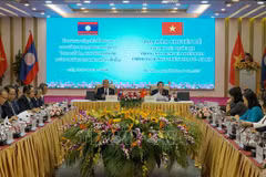 National Assembly Vice Chairman Nguyen Duc Hai (R) and his Lao counterpart Sommad Pholsena co-chair seminar on the role of the legislative body in building and implementing socio-economic development policies (Photo: VNA)