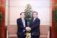 Vice Secretary of the Party Committee of Ho Chi Minh City Nguyen Phuoc Loc and Secretary of the Party Committee and Governor of Laos’ Houaphanh province Khamsay Saysompheng at their meeting on May 23. (Photo: VNA)
