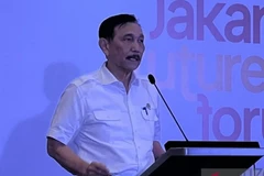 Coordinating Minister for Maritime Affairs and Investment Luhut Binsar Pandjaitan delivers a speech during an event titled "Jakarta Future Forum: Blue Horizons, Green Growth" in Jakarta on May 3 (Photo: Antara)