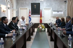 A delegation from the Supreme People’s Court led by its Deputy Chief Justice Nguyen Van Tien holds a working session with Chief Justice of the Supreme People's Court of Cuba Rubén Remigio Ferro (Photo: VNA)