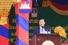 Cambodian Prime Minister Hun Manet speaks at the ceremony marking the 47th Remembrance Day of the “Journey to Overthrow the Pol Pot Genocidal Regime” (June 20, 1977) in Tbong Khmum province on June 20. (Photo: VNA)