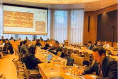Ambassador Mai Phan Dung, Permanent Representative of Vietnam in Geneva, (R) addresses the fourth review of the trade policies and practices of Brunei (Photo: VNA)