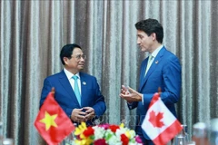 PM Pham Minh Chinh (L) and his Canadian counterpart Justin Trudeau. (Photo: VNA)