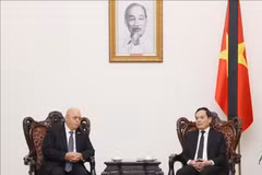Deputy PM Tran Luu Quang (right) talks to Minister of War Veterans and Rights Holders of Algeria Laid Rebiga at the meeting in Hanoi on July 25. (Photo: VNA)