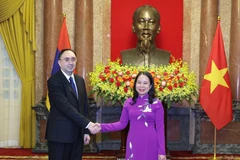 Acting President Vo Thi Anh Xuan (R) and Ambassador of Armenia Suren Baghdasaryan. (Photo: VNA)