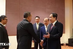 Tran Thanh Man, as Vice Chairman of the National Assembly, receives delegation heads attending the 14th AIPA Advisory Group Meeting (AIPA Caucus 14) in Phu Quoc in 2023. (Photo: VNA)