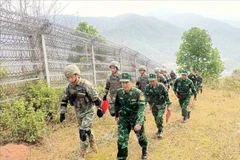 Border guards of Vietnam and China conduct a joint patrol. (Photo: VNA)
