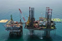 The Pertamina Hulu Energi (PHE) Offshore North West Java (ONWJ) oil and gas rig is pictured on April 2, 2023, in the waters off Indramayu, West Java. (Photo: Antara) 