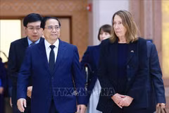 Prime Minister Pham Minh Chinh (left) and President of the Australian Senate Sue Lines in Hanoi on July 24. (Photo: VNA)