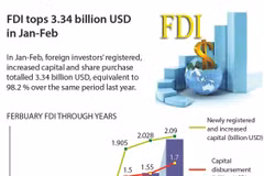 FDI tops 3.34 billion USD in Jan-Feb