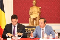 Ambassador to Belgium and head of the Vietnamese mission to European Union (EU) Nguyen Van Thao (right) speaks at the seminar. (Photo: VNA)