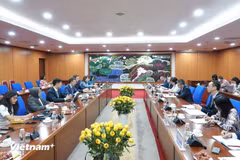 Deputy Minister of Finance Vo Thanh Hung has a working session with Paulo Medas, head of an IMF 2024 Article IV consultation team in Hanoi. (Photo: The Courtesy of the Finance Ministry)