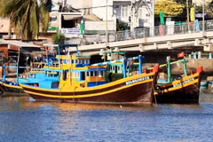 Fishing vessels from Binh Thuan province are moored on the Ca Ty river. (Photo: VNA)