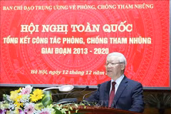Party General Secretary Nguyen Phu Trong speaks at a national conference reviewing corruption fight for 2013-2020 (Photo: VNA)