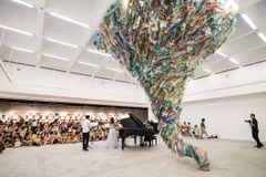Artworks made from used plastic warn of environmental damage