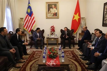 Vietnamese Deputy Prime Minister Tran Hong Ha (R) receives President of the Malaysia–Vietnam Chamber of Commerce (MVCC) Richard Khor. (Photo: VNA)
