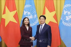State President Luong Cuong (R) and Pauline Tamesis, United Nations (UN) Resident Coordinator in Vietnam. (Photo: VNA)