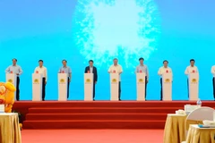 Party General Secretary To Lam and delegates perform the groundbreaking ceremony. (Photo: VNA) 