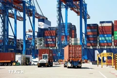 A container truck transporting import-export goods operates at Gemalink International Port, Phu My township, Ba Ria-Vung Tau province. (Photo: VNA)