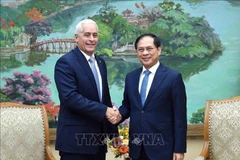 Deputy Prime Minister and Minister of Foreign Affairs Bui Thanh Son (R) receives Cuba's First Deputy Minister of Foreign Affairs Gerardo Penalver Portal in Hanoi on July 23. (Photo: VNA)