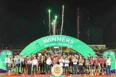 Hanoi Police celebrate their win at the National Cup (Photo courtesy of VFF)