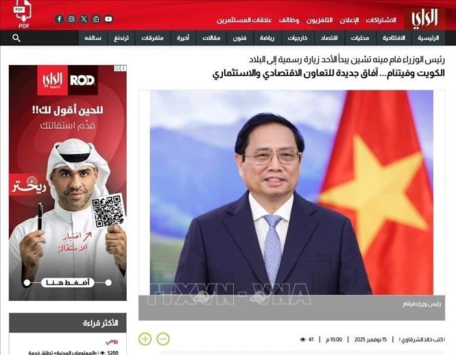 Vietnamese PM Pham Minh Chinh's official visit grabs the headlines of the Kuwaiti media. (Photo published by VNA)