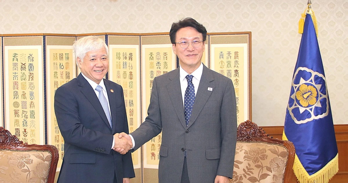 Politburo member, Party Central Committee Secretary and President of the Viet Nam Fatherland Front Central Committee Do Van Chien (L) meets with RoK Prime Minister Kim Min Seok on July 31. (Photo: VNA)